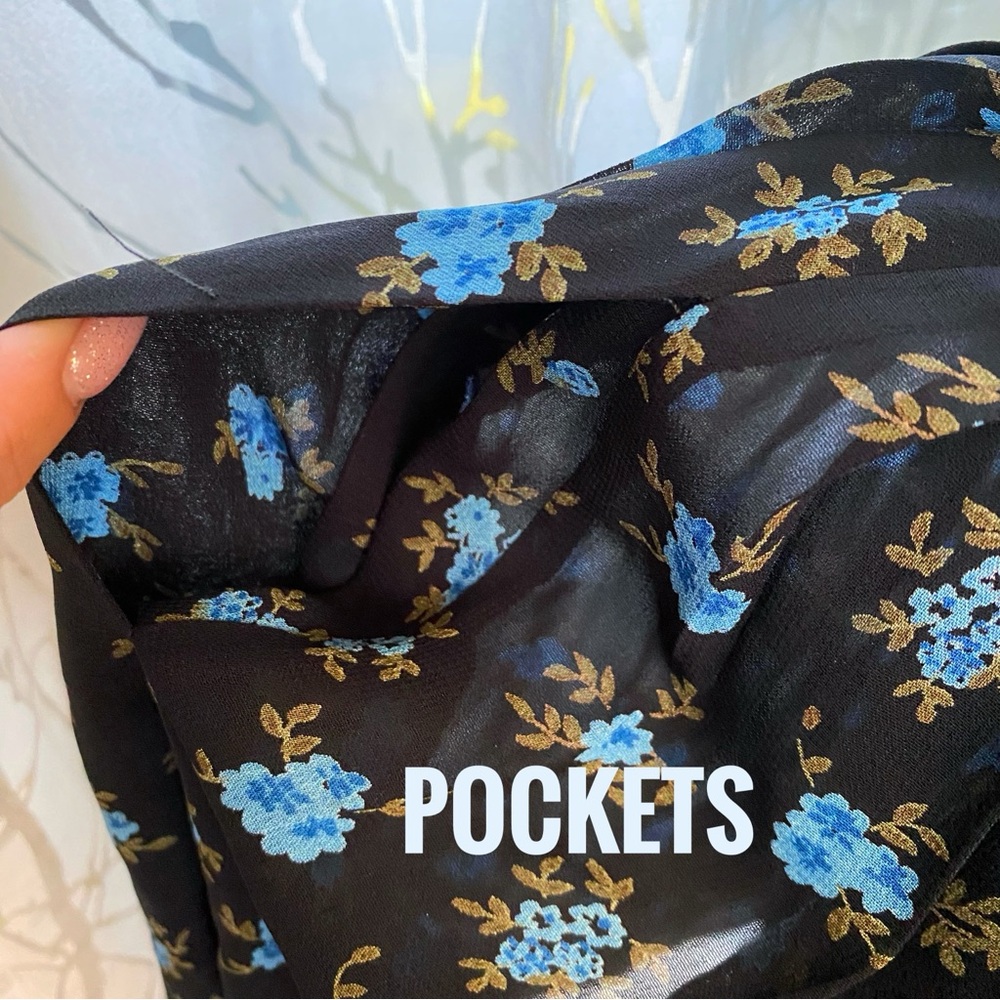 Reformation black blue floral print collared 1/2 button short sleeve mini dress - Picture 10 of 13